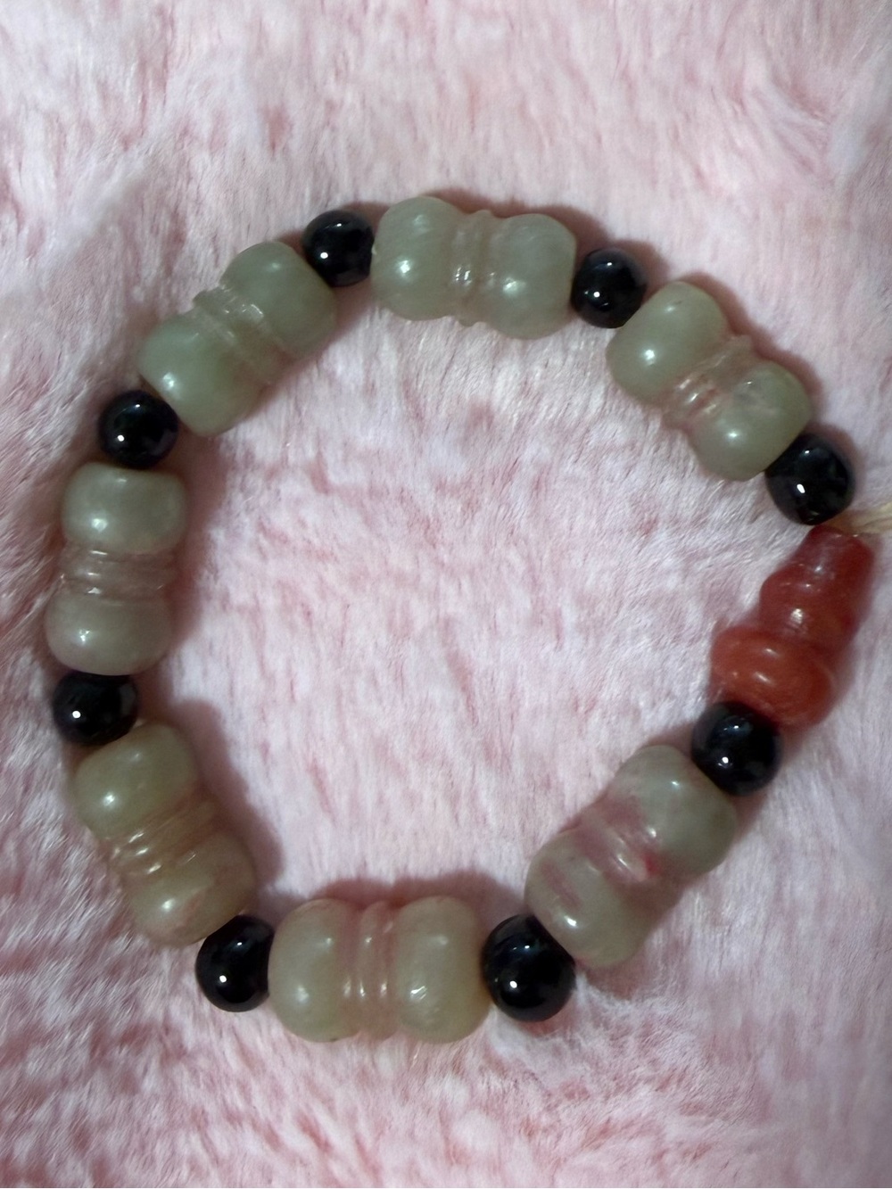 Vintage Pink Black Jade Beads Bracelet